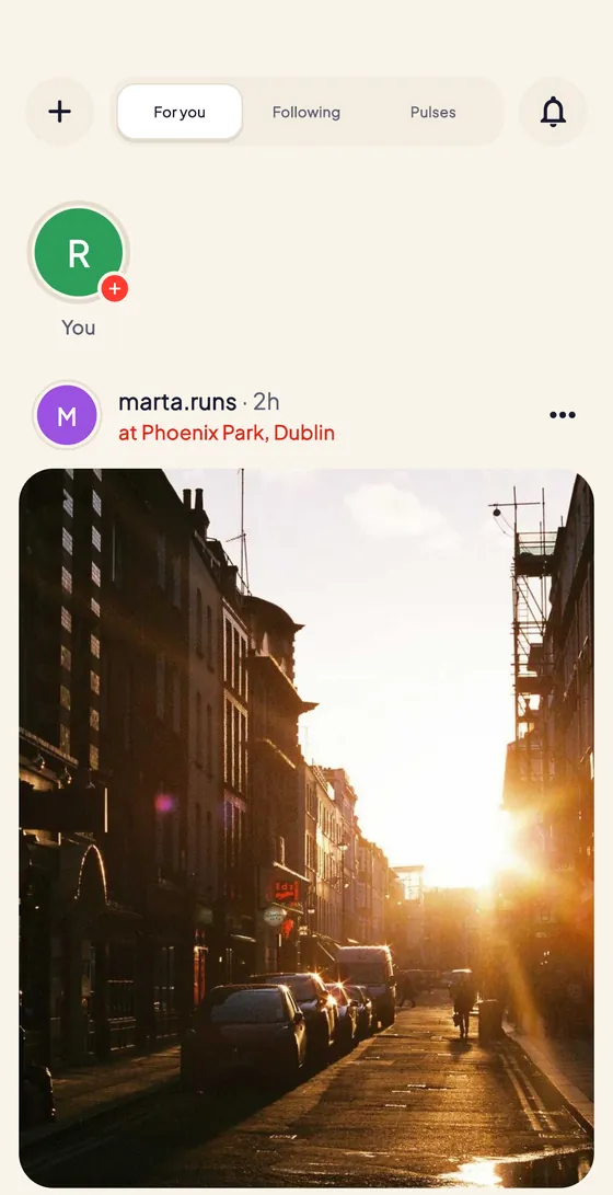 The Feed, with the + button to create something at the top left.